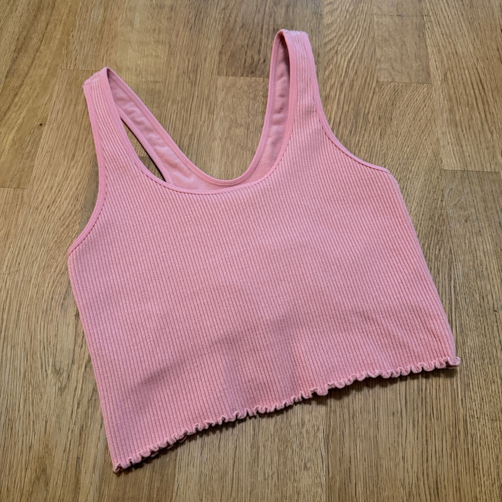 Spiritual Gangster XS/S Pink Ribbed Seamless Amor Crop Top